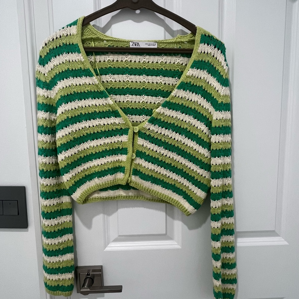 Zara Green Striped Cardigan